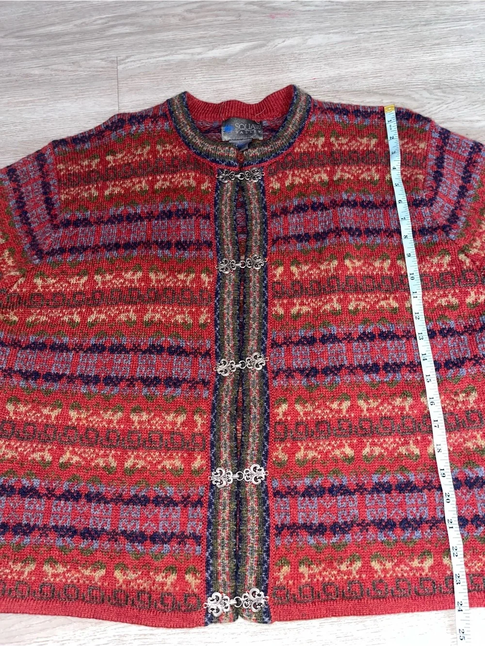 VTG Squaw Valley Cardigan Sweater Women Large Knit Wool Fair Isle Nordic Large